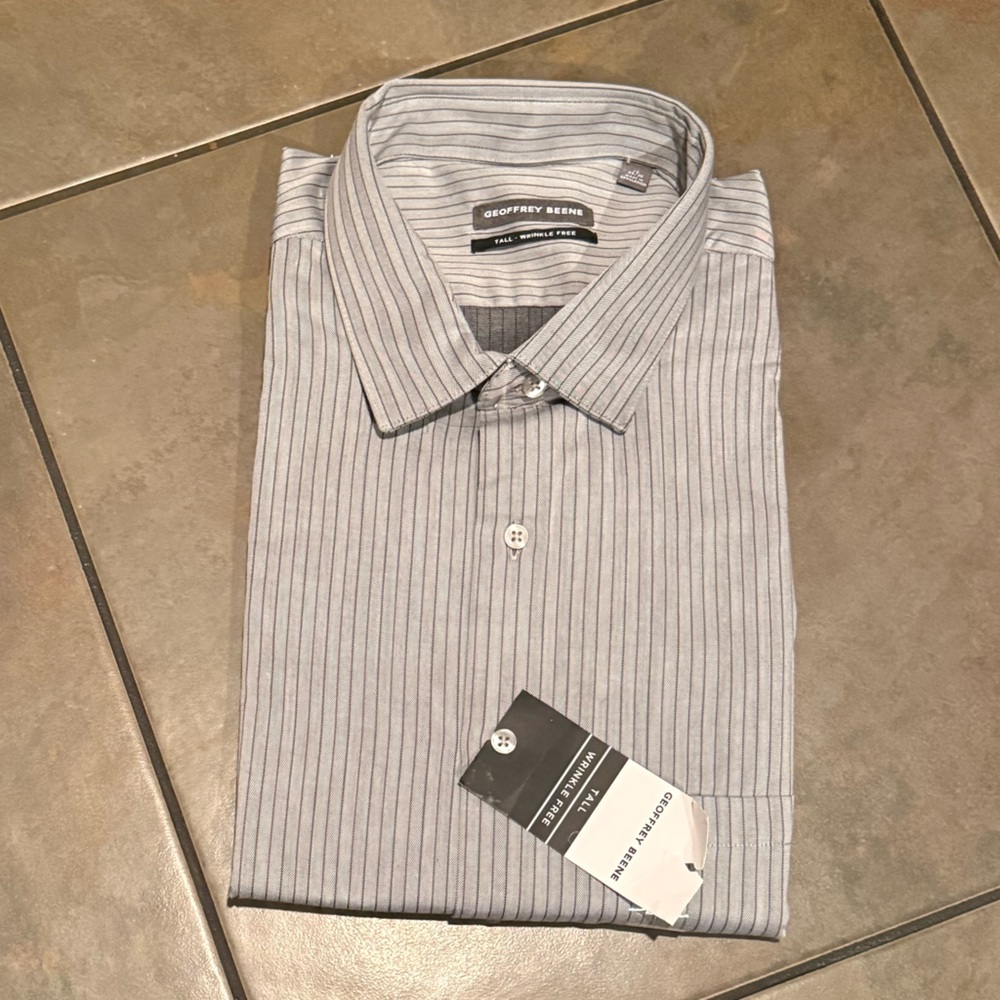 NWT Geoffrey Beene Gray and White Striped Shirt sz 19 35/36